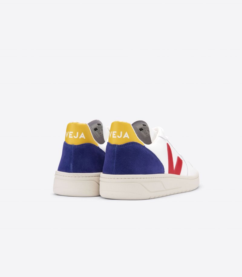 White / Deep Blue / Red Veja V-10 Vstore V-10 Leather Women's Sneakers | IE-333668