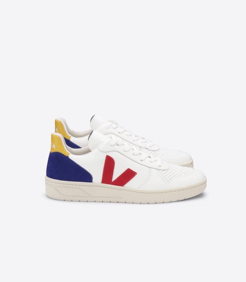 White / Deep Blue / Red Veja V-10 Vstore V-10 Leather Women\'s Sneakers | IE-333668