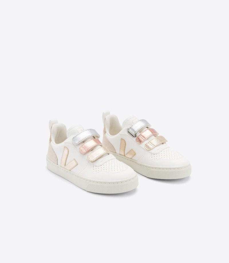 White / Gold Veja V-10 Chromefree Kids' Sneakers | IE-349244