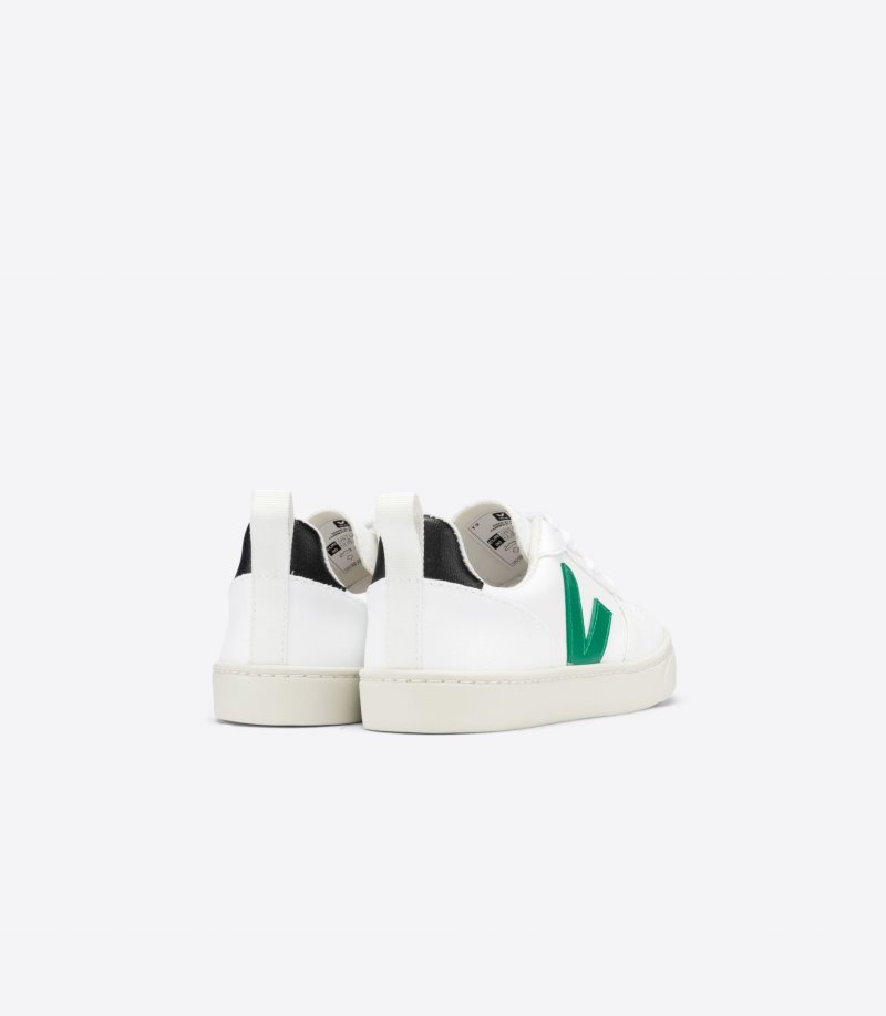 White / Green / Black Veja V-10 Lace CWL Kids' Sneakers | IE-303056