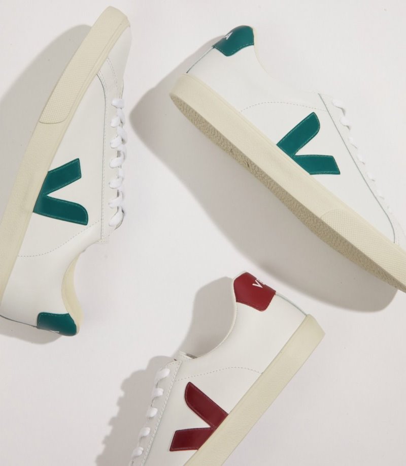 White / Green Veja Esplar Leather Women's Sneakers | IE-203039