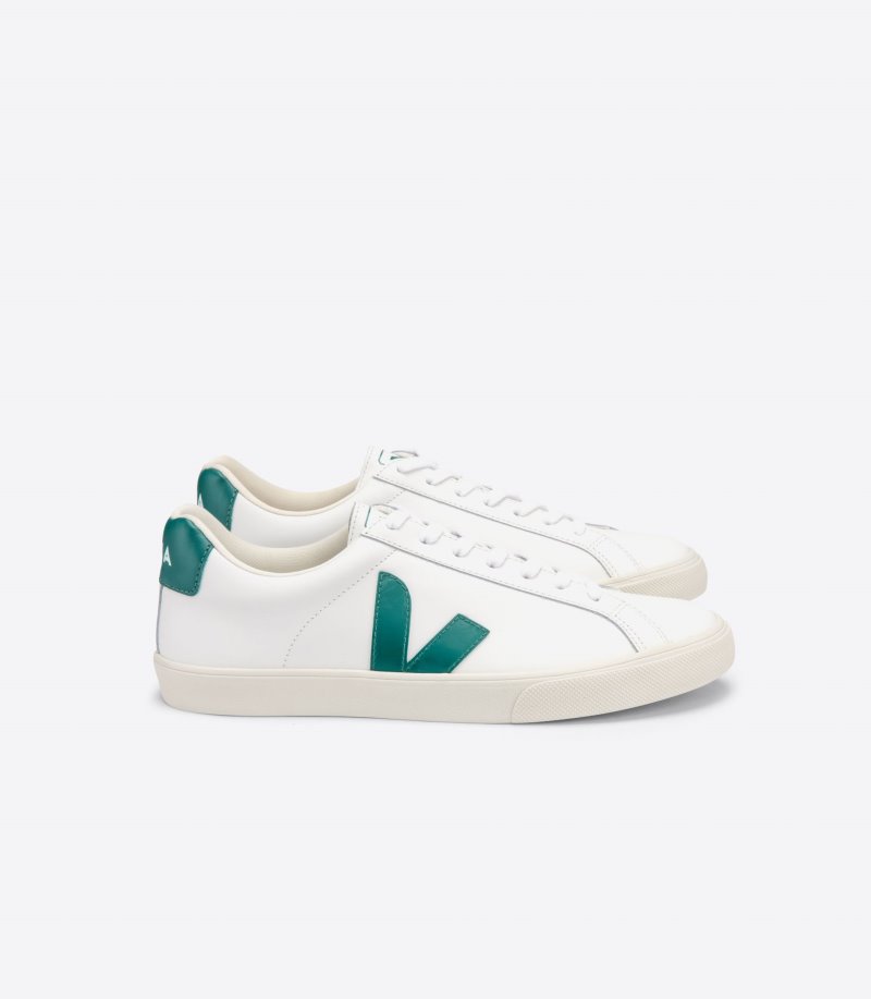 White / Green Veja Esplar Leather Women\'s Sneakers | IE-203039