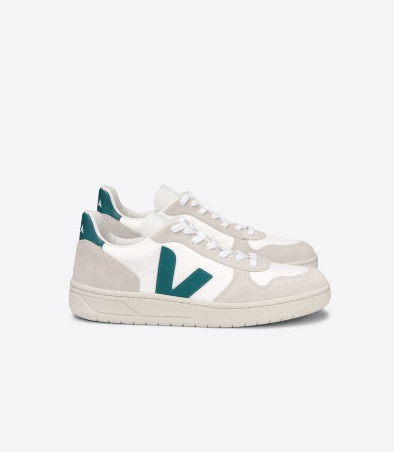 White / Green Veja V-10 B-Mesh Women\'s Sneakers | IE-145393