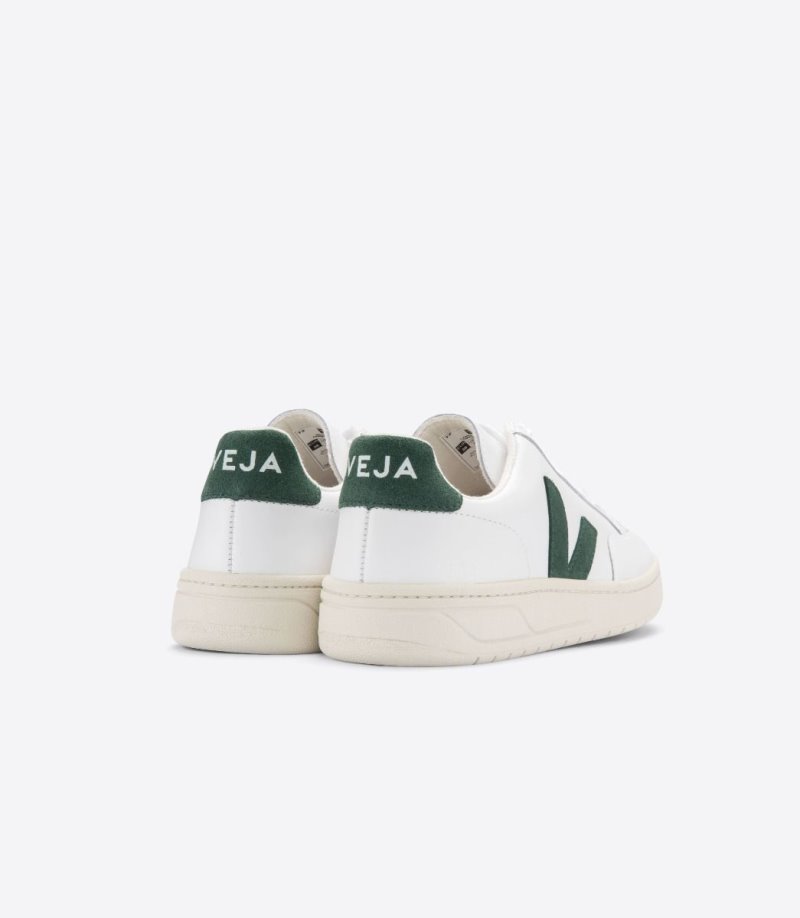 White / Green Veja V-12 Leather Women's Sneakers | IE-315103