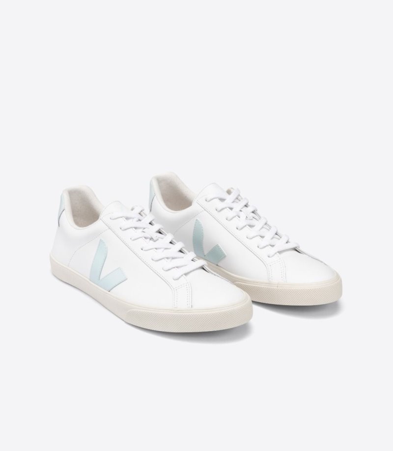 White / Light Blue Veja Esplar Leather Women's Sneakers | IE-260342