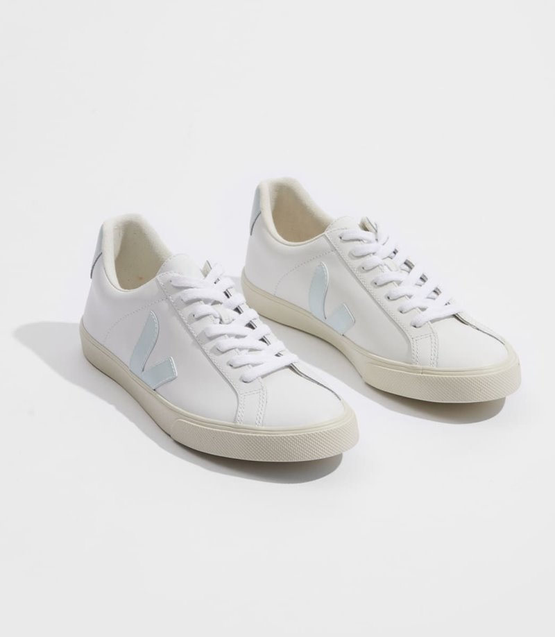 White / Light Blue Veja Esplar Leather Women's Sneakers | IE-260342