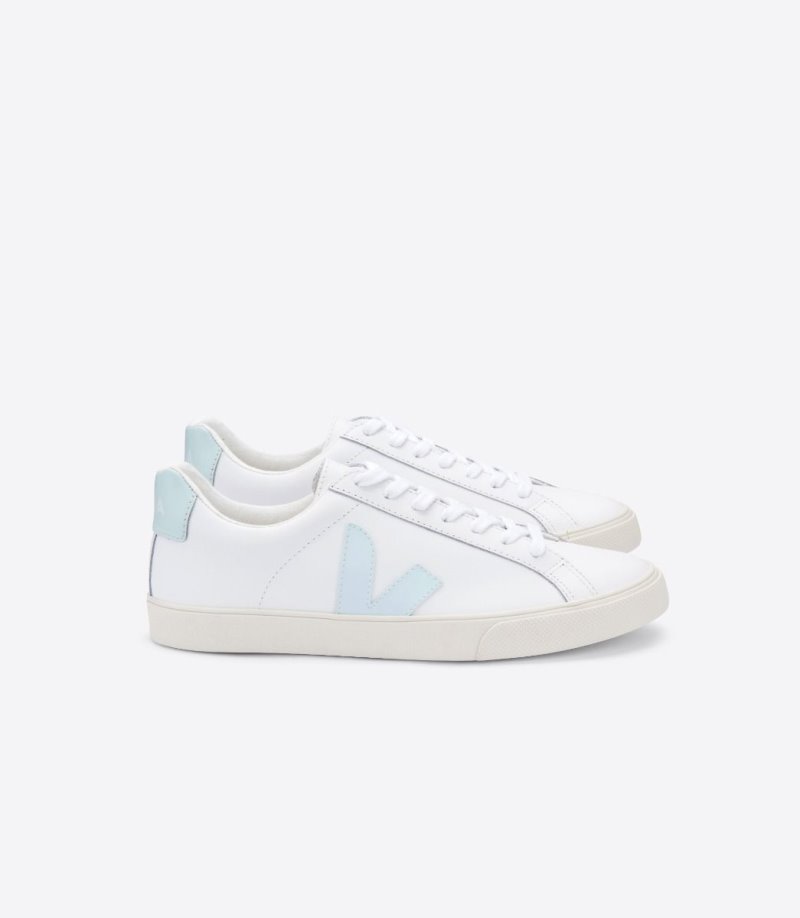 White / Light Blue Veja Esplar Leather Women\'s Sneakers | IE-260342