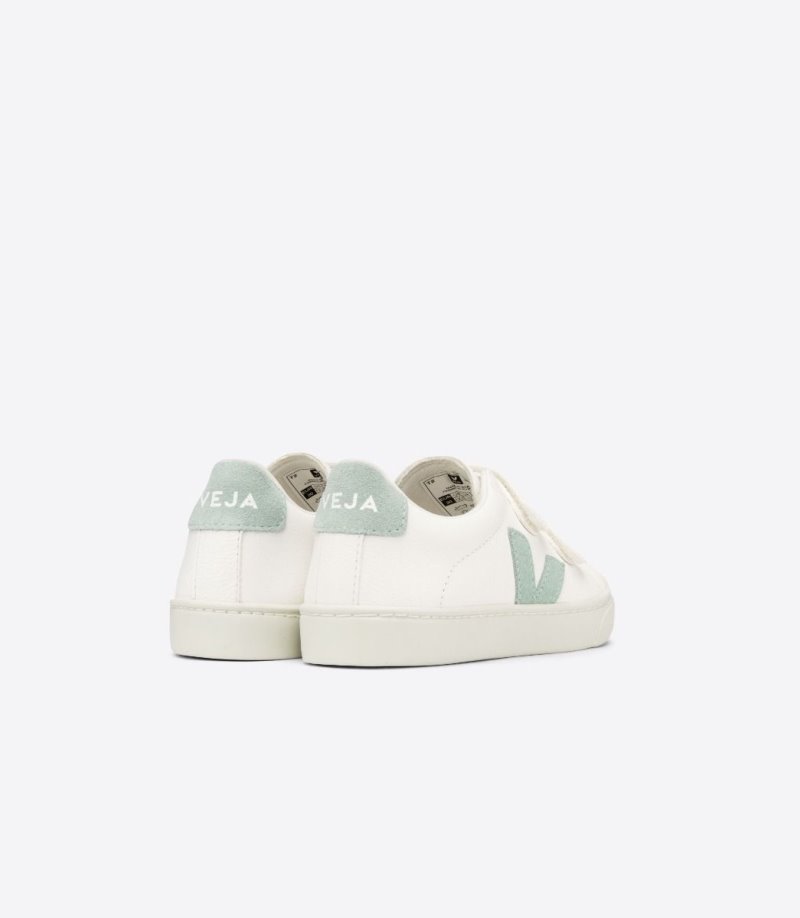 White / Light Green Veja Esplar Chromefree Leather Kids' Sneakers | IE-604034