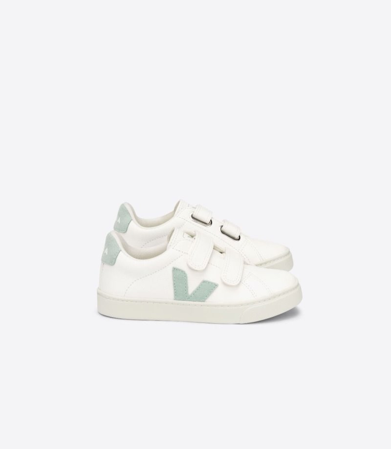 White / Light Green Veja Esplar Chromefree Leather Kids\' Sneakers | IE-604034