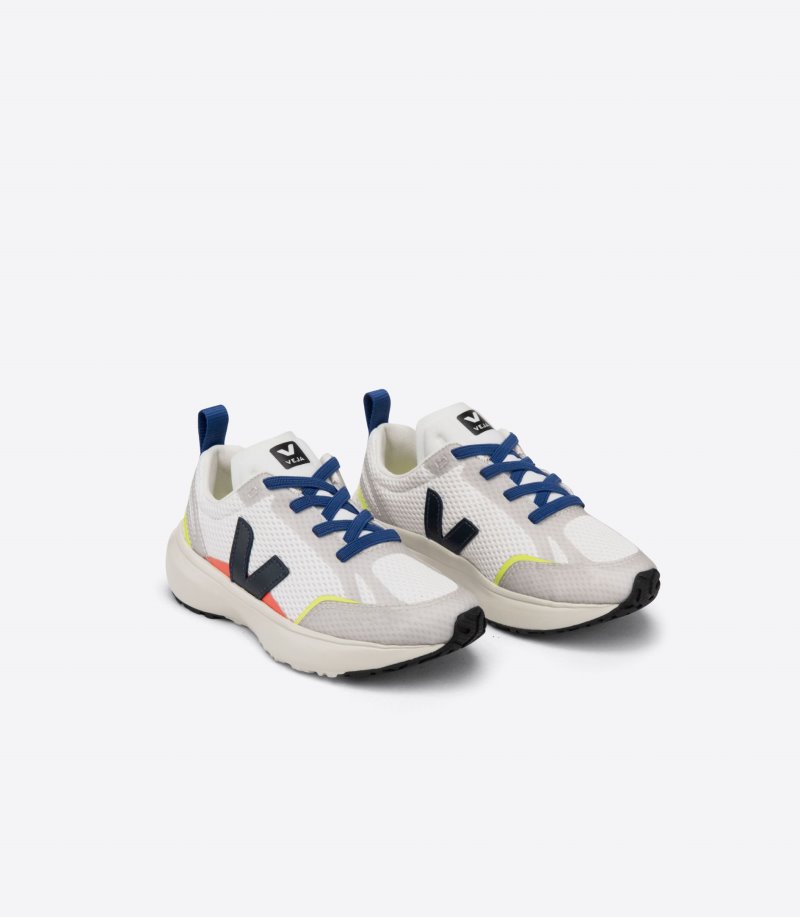 White / Navy Veja Canary Elastic Laces Alveomesh Kids' Sneakers | IE-754786