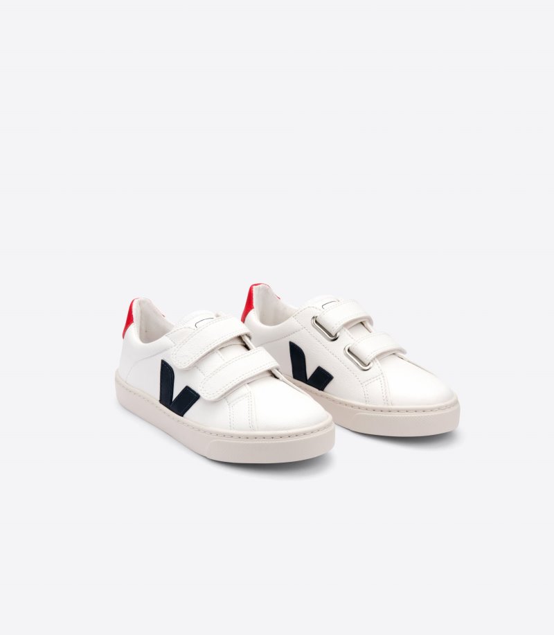 White / Navy Veja Esplar Chromefree Leather Kids' Sneakers | IE-183449