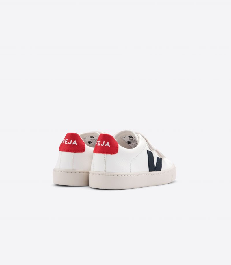 White / Navy Veja Esplar Chromefree Leather Kids' Sneakers | IE-183449