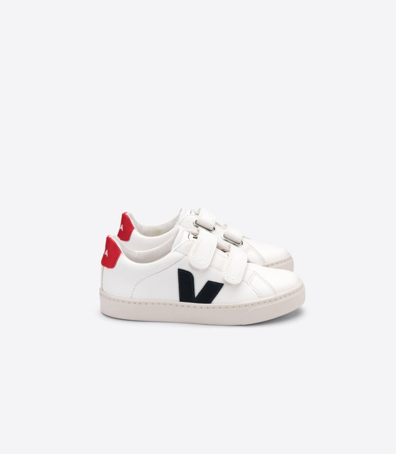 White / Navy Veja Esplar Chromefree Leather Kids\' Sneakers | IE-183449