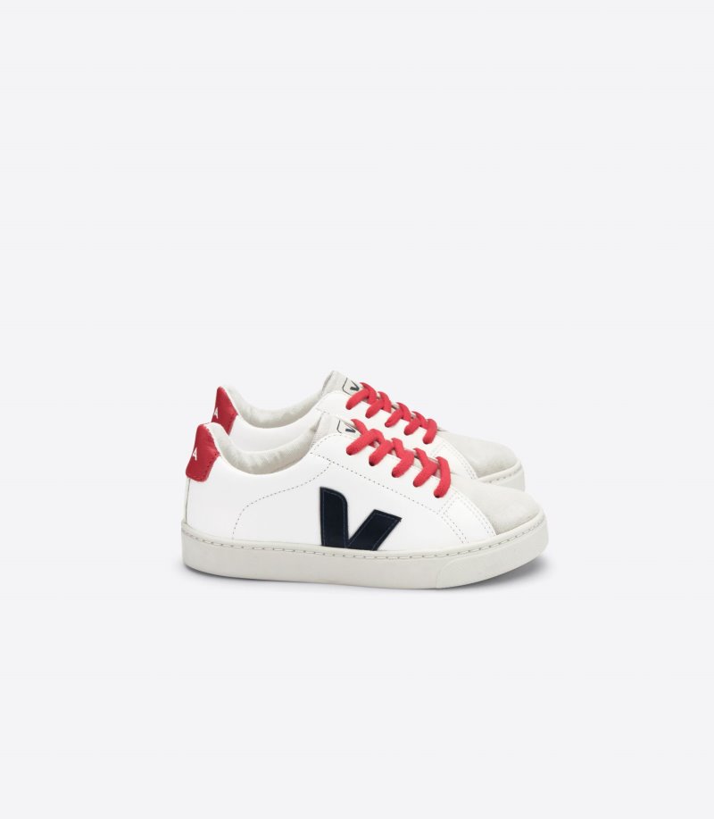 White / Navy Veja Esplar Laces Chromefree Kids\' Sneakers | IE-702081