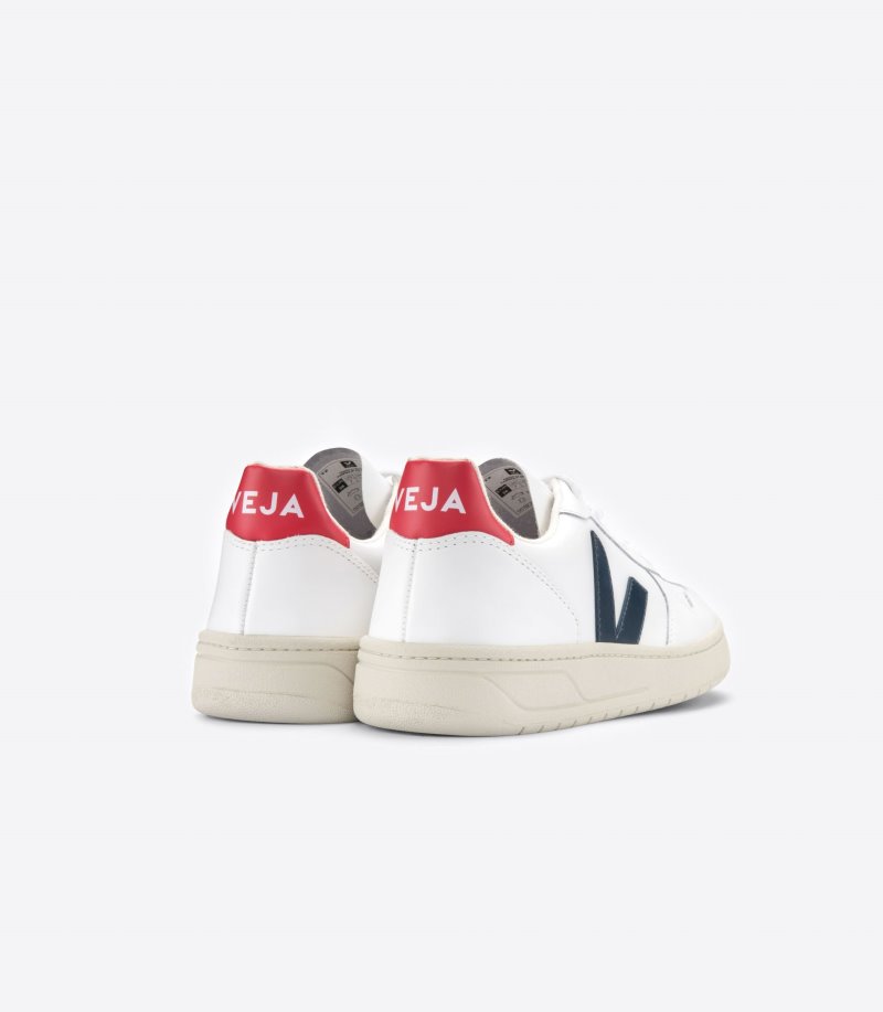 White / Navy Veja V-10 Leather Women's Sneakers | IE-219418