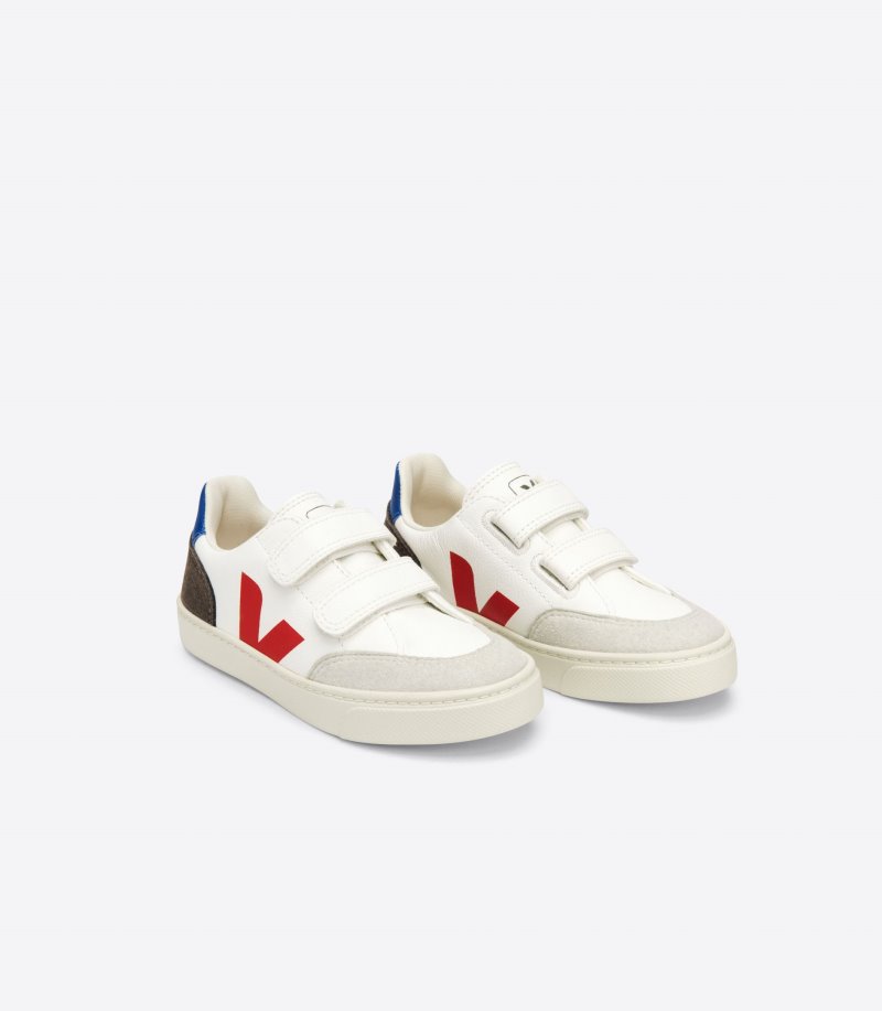 White / Olive / Red Veja V-12 Chromefree Kids' Sneakers | IE-225699