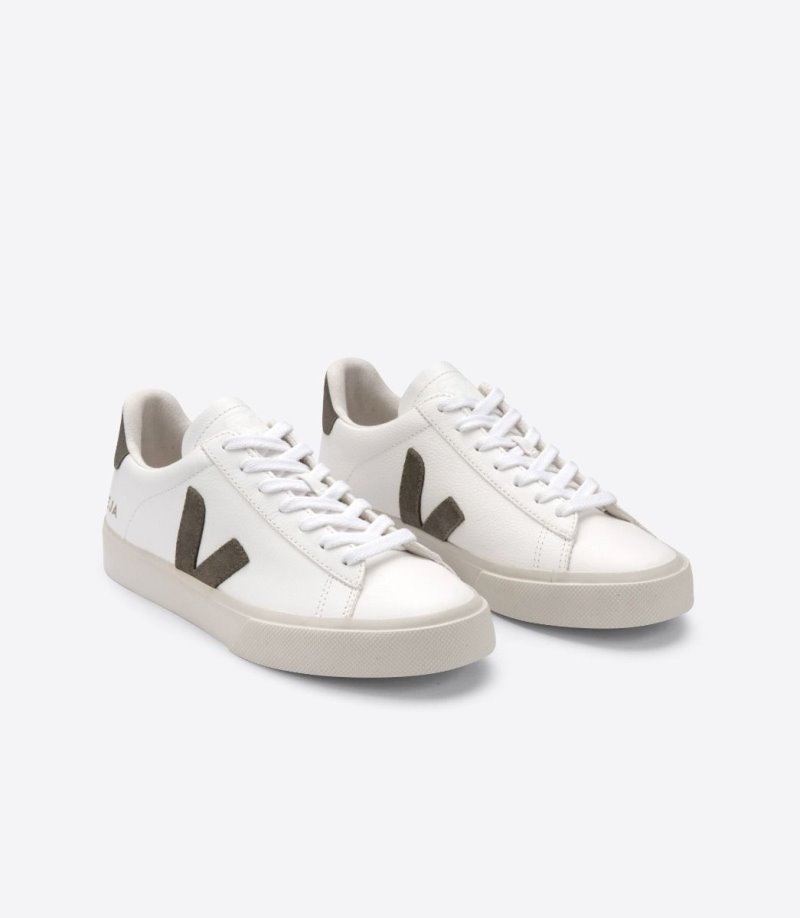 White / Olive Veja Campo Chromefree Women's Sneakers | IE-292746