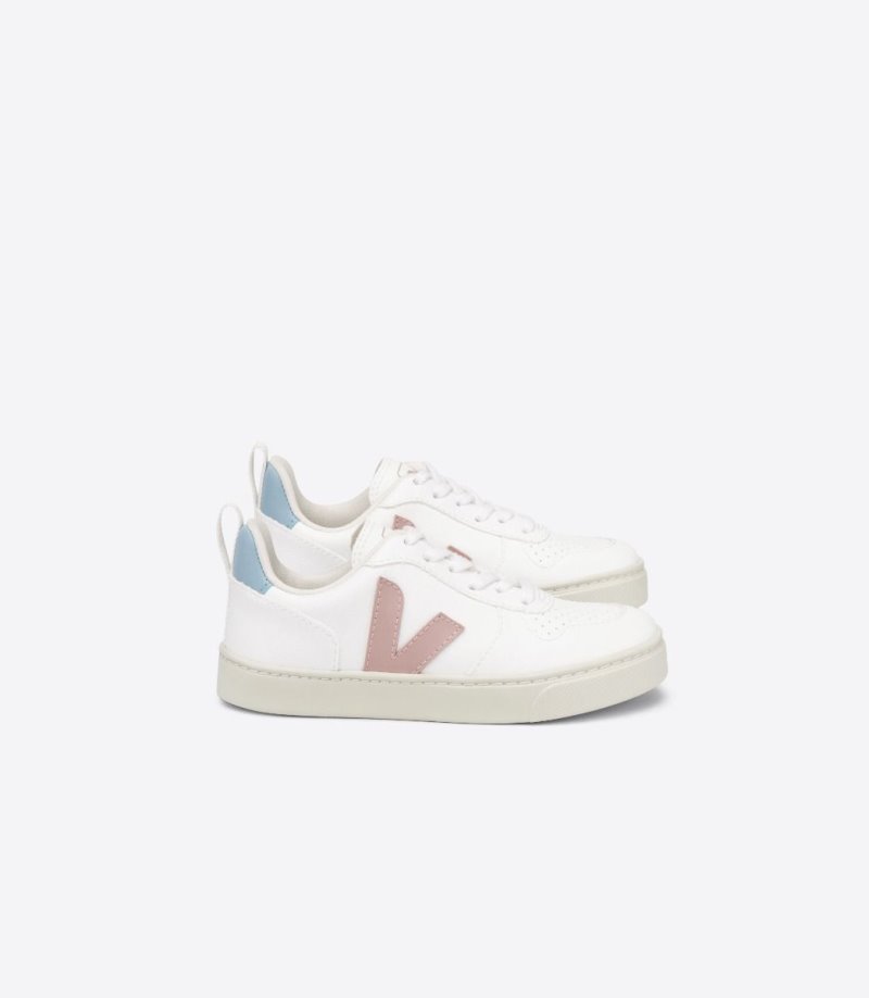 White / Pink / Blue Veja V-10 Laces CWL Kids\' Sneakers | IE-130537