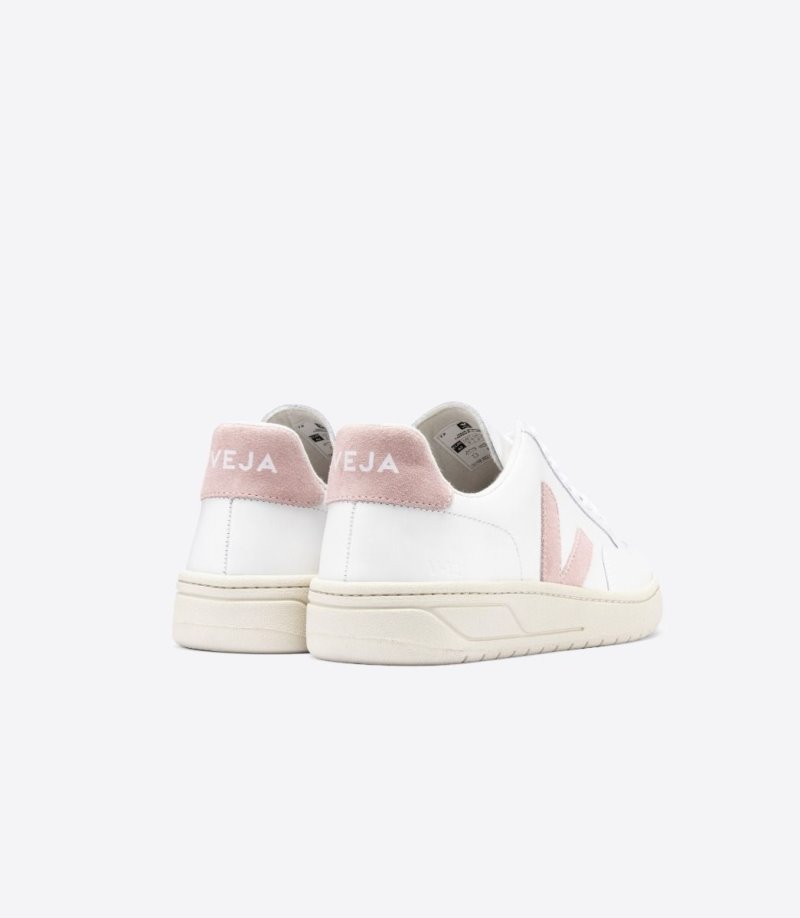 White / Pink Veja V-12 Leather Women's Sneakers | IE-004217