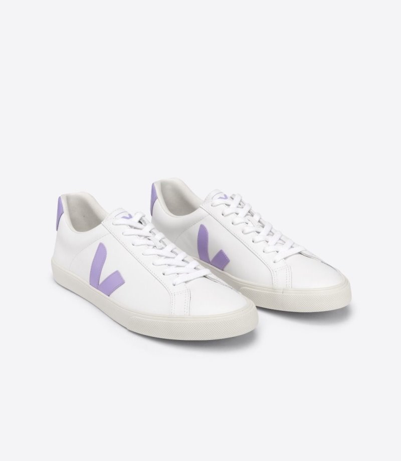 White / Purple Veja Esplar Leather Women's Sneakers | IE-277521