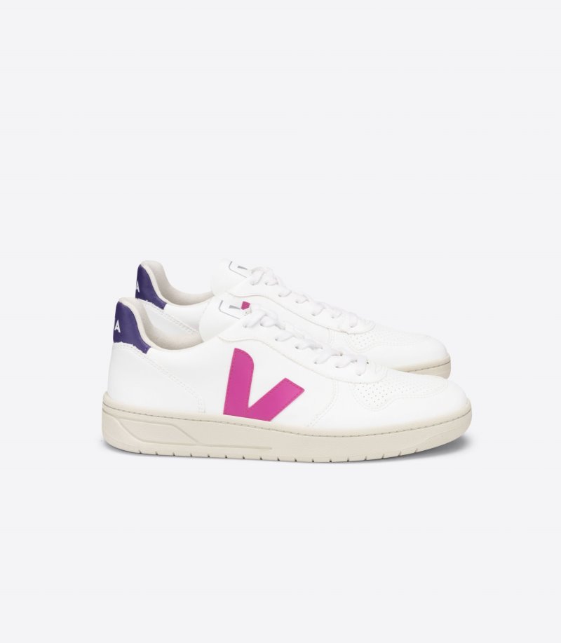 White / Purple Veja V-10 CWL Women\'s Sneakers | IE-571516