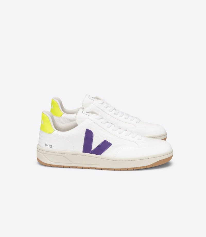 White / Purple Veja V-12 B-Mesh Women\'s Sneakers | IE-805831