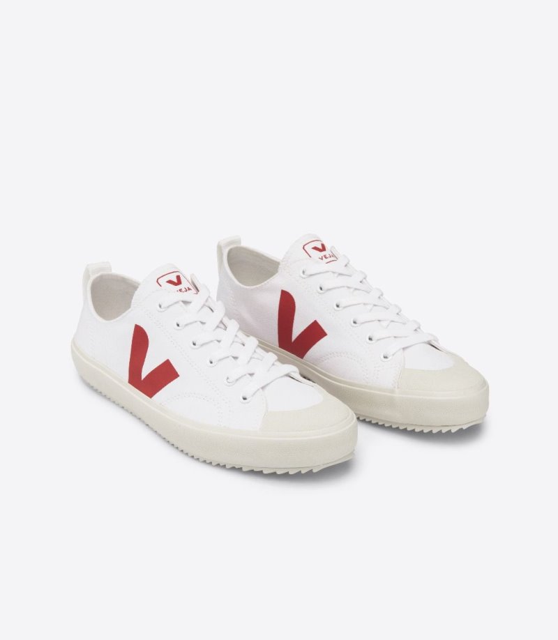 White / Red Veja Nova Canvas Men's Sneakers | IE-986147