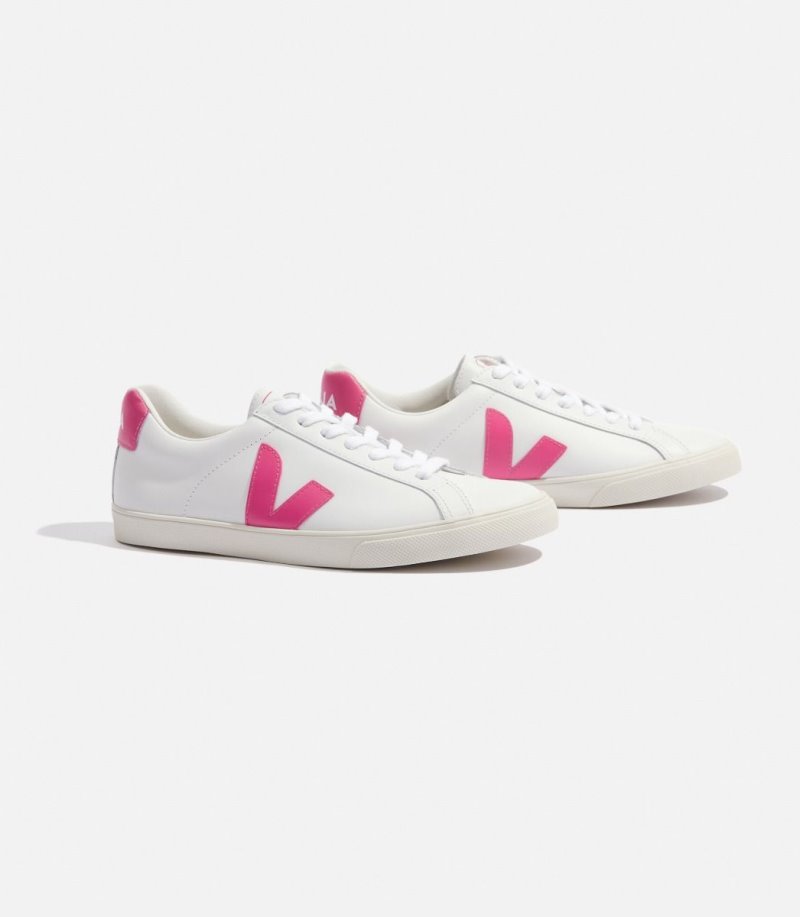 White / Rose Veja Esplar Leather Women's Sneakers | IE-268963