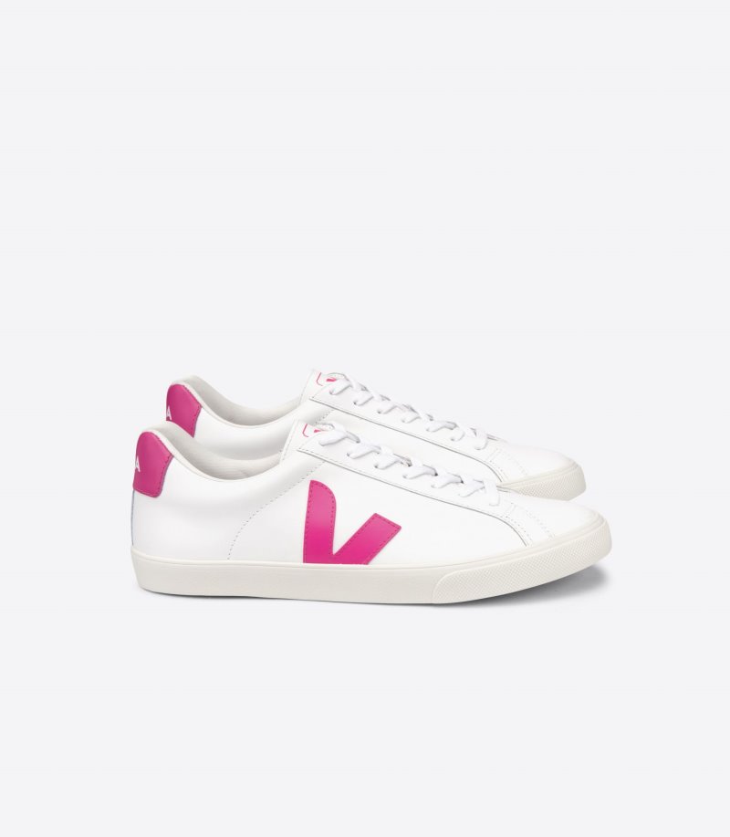 White / Rose Veja Esplar Leather Women\'s Sneakers | IE-268963