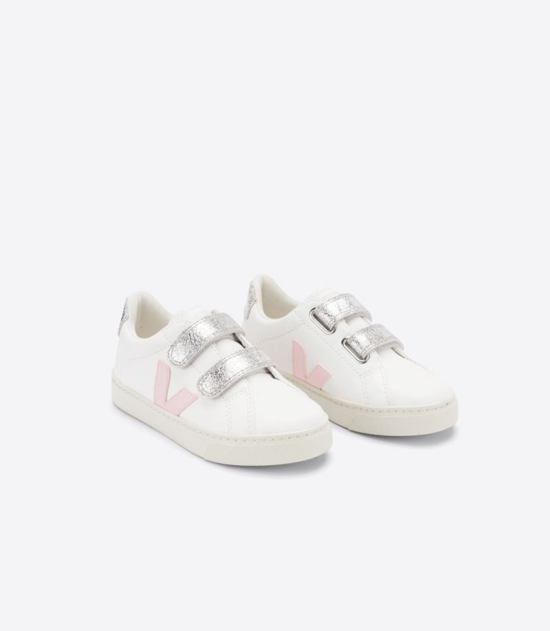 White / Silver / Pink Veja Esplar Chromefree Kids' Sneakers | IE-743993