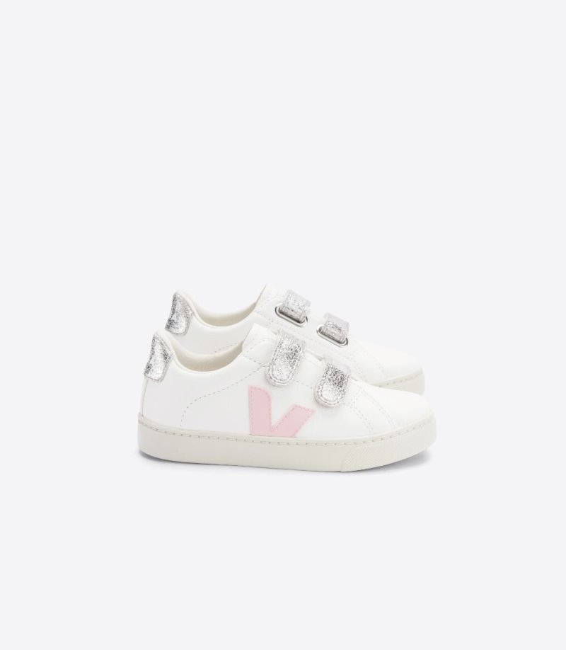 White / Silver / Pink Veja Esplar Chromefree Kids\' Sneakers | IE-743993