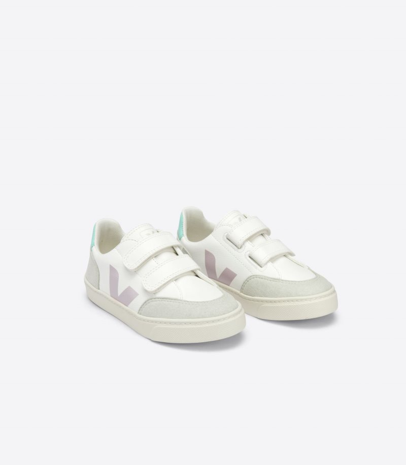 White / Turquoise Veja V-12 Chromefree Kids' Sneakers | IE-317933