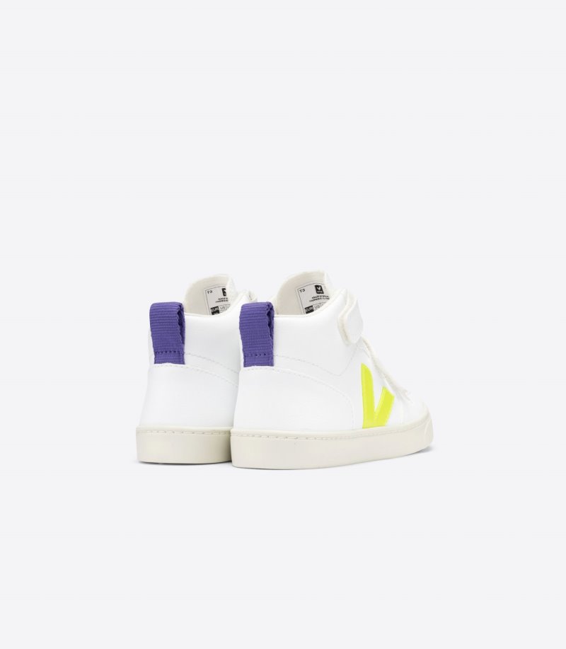 White / Yellow / Purple Veja V-10 Mid CWL Kids' Sneakers | IE-843081