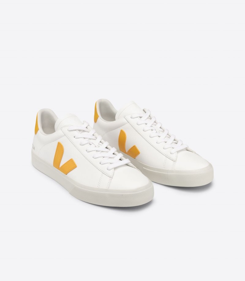 White / Yellow Veja Campo Chromefree Leather Men's Sneakers | IE-472106