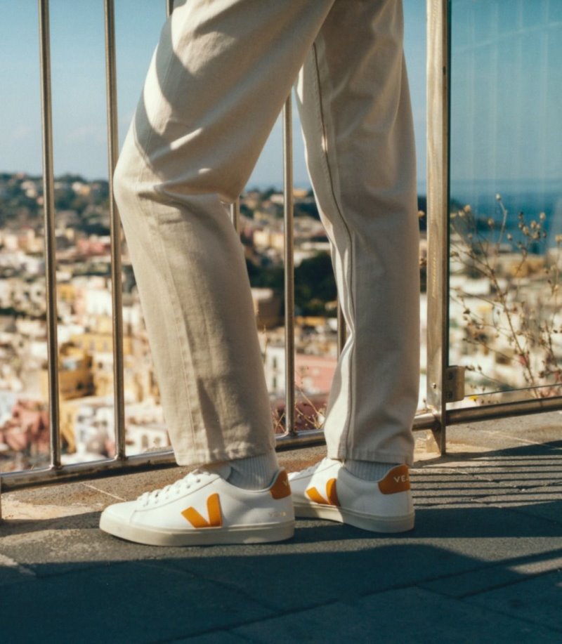 White / Yellow Veja Campo Chromefree Leather Men's Sneakers | IE-472106