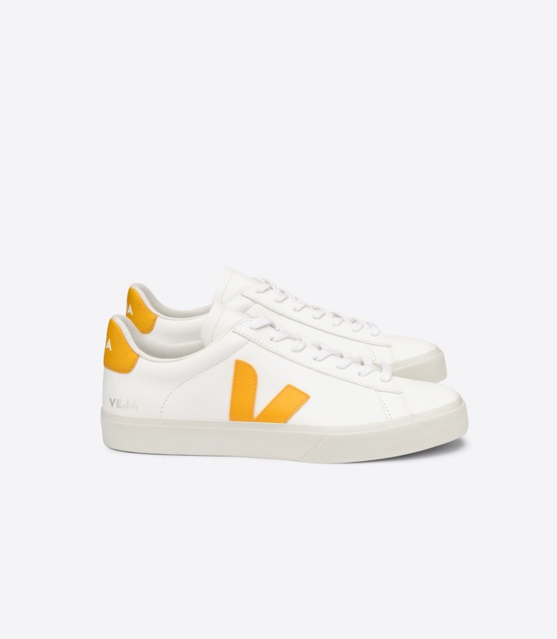 White / Yellow Veja Campo Chromefree Leather Men\'s Sneakers | IE-472106