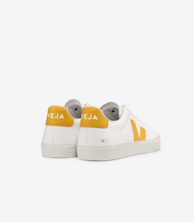 White / Yellow Veja Campo Chromefree Leather Women's Sneakers | IE-864833