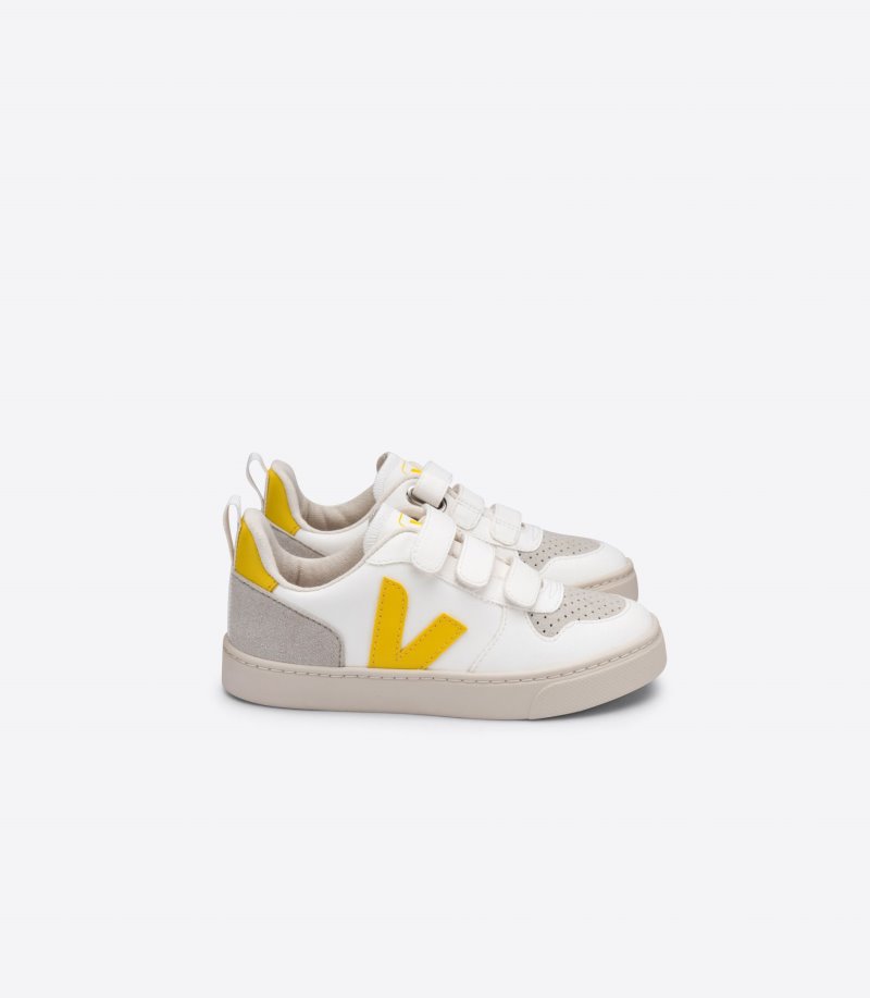 White / Yellow Veja V-10 CWL Kids\' Sneakers | IE-104040