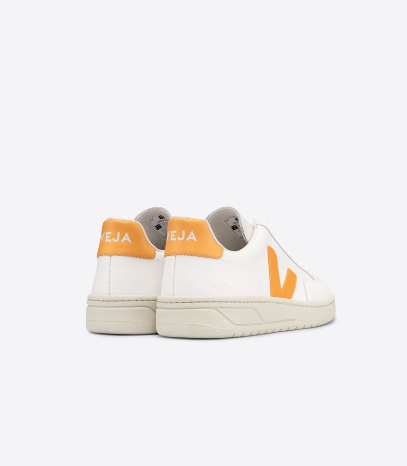 White / Yellow Veja V-12 Leather Men's Sneakers | IE-336425