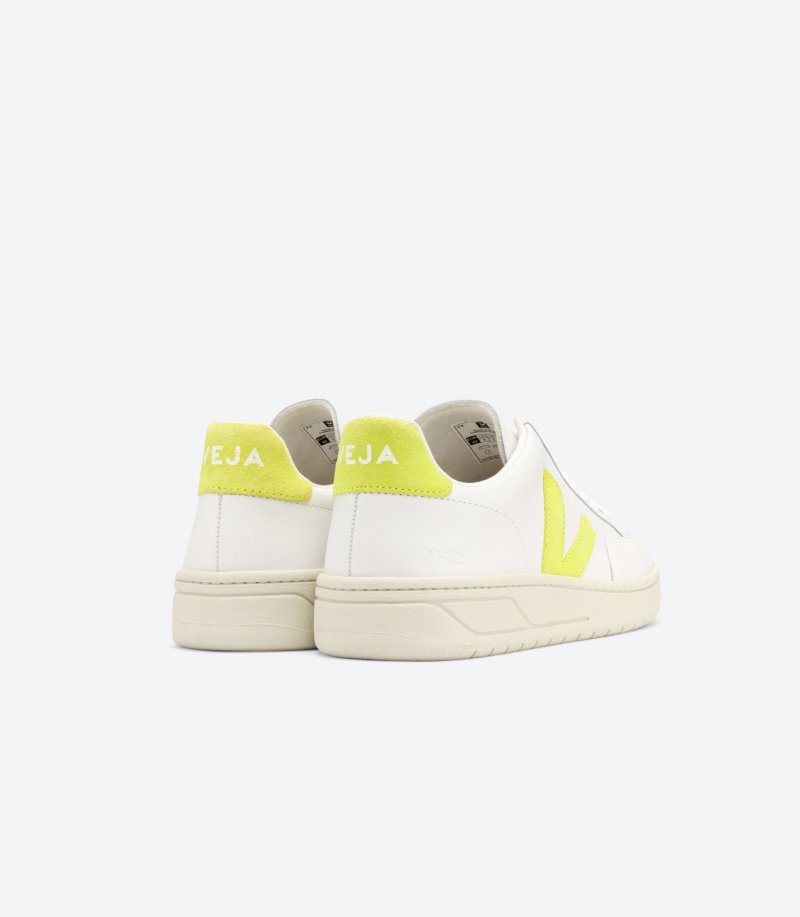 White / Yellow Veja V-12 Leather Women's Sneakers | IE-669578