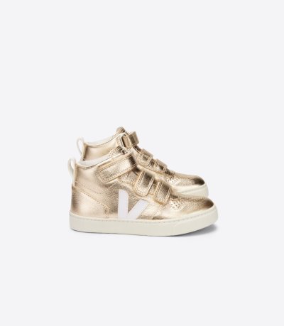 Gold / White Veja V-10 Mid Chromefree Leather Kids' Sneakers | IE-756096