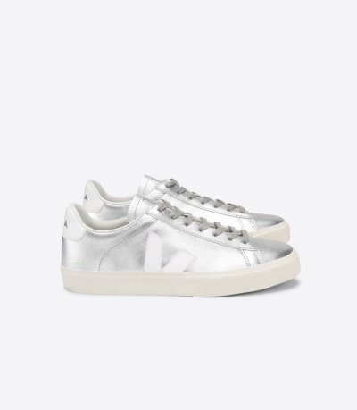 Silver / White Veja Campo Chromefree Women's Sneakers | IE-170825