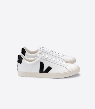 White / Black Veja Esplar Leather Women's Sneakers | IE-121100