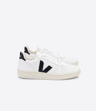 White / Black Veja V-10 Leather Women's Sneakers | IE-029187