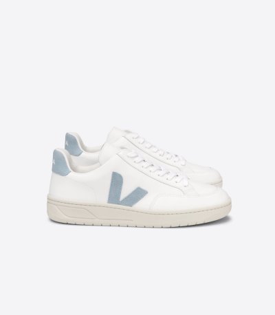 White / Blue Veja V-12 Leather Men's Sneakers | IE-278878