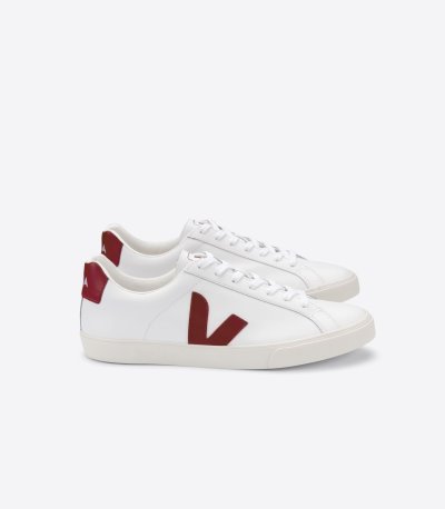 White / Burgundy Veja Esplar Leather Women's Sneakers | IE-597691