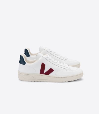 White / Burgundy Veja V-12 Leather Women's Sneakers | IE-485244