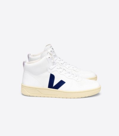 White / Deep Blue Veja V-15 CWL Women's Sneakers | IE-251827