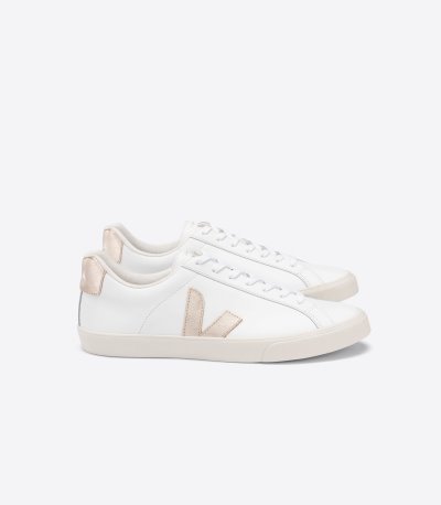 White / Gold Veja Esplar Leather Women's Sneakers | IE-119183