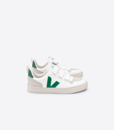 White / Green Veja V-10 CWL Kids' Sneakers | IE-430795